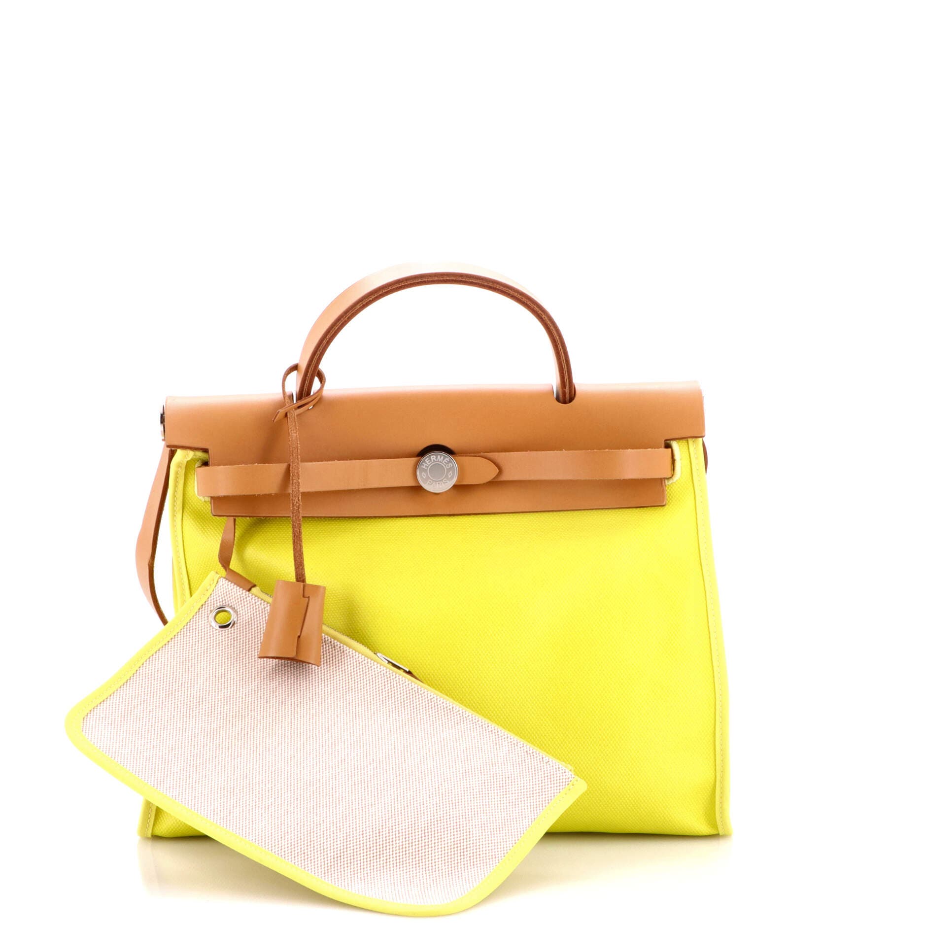 Pre-Owned Hermes Herbag Zip Berline Vache Canvas and Leather 31, Alternate, color, Lime