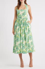 Lulus Kawaii Floral Print Halter Midi Dress