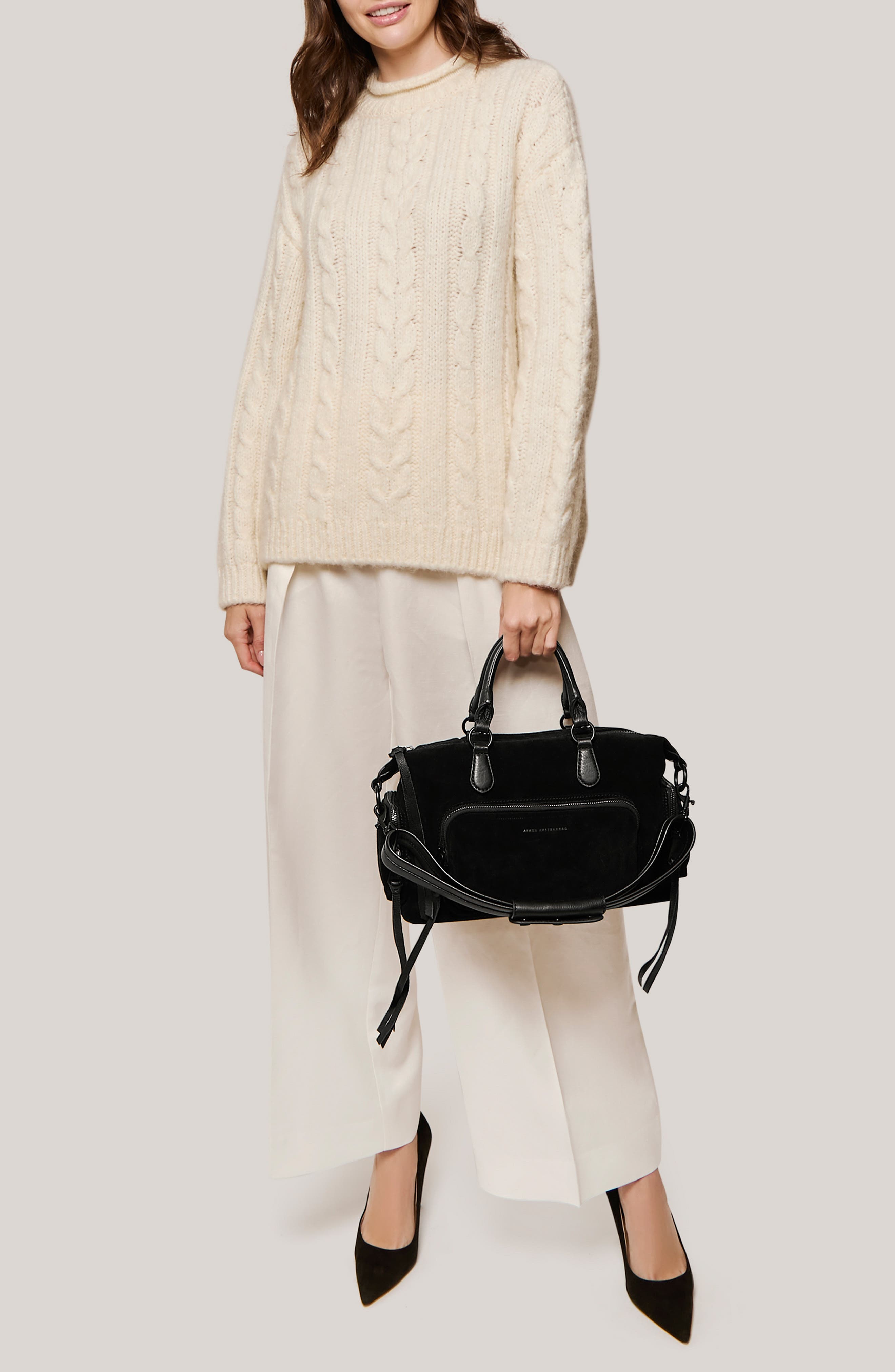 AIMEE Away We Go Leather Satchel, Alternate, color, 