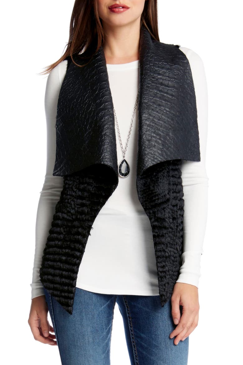 Reversible Faux Fur Vest, Alternate, color, BLACK