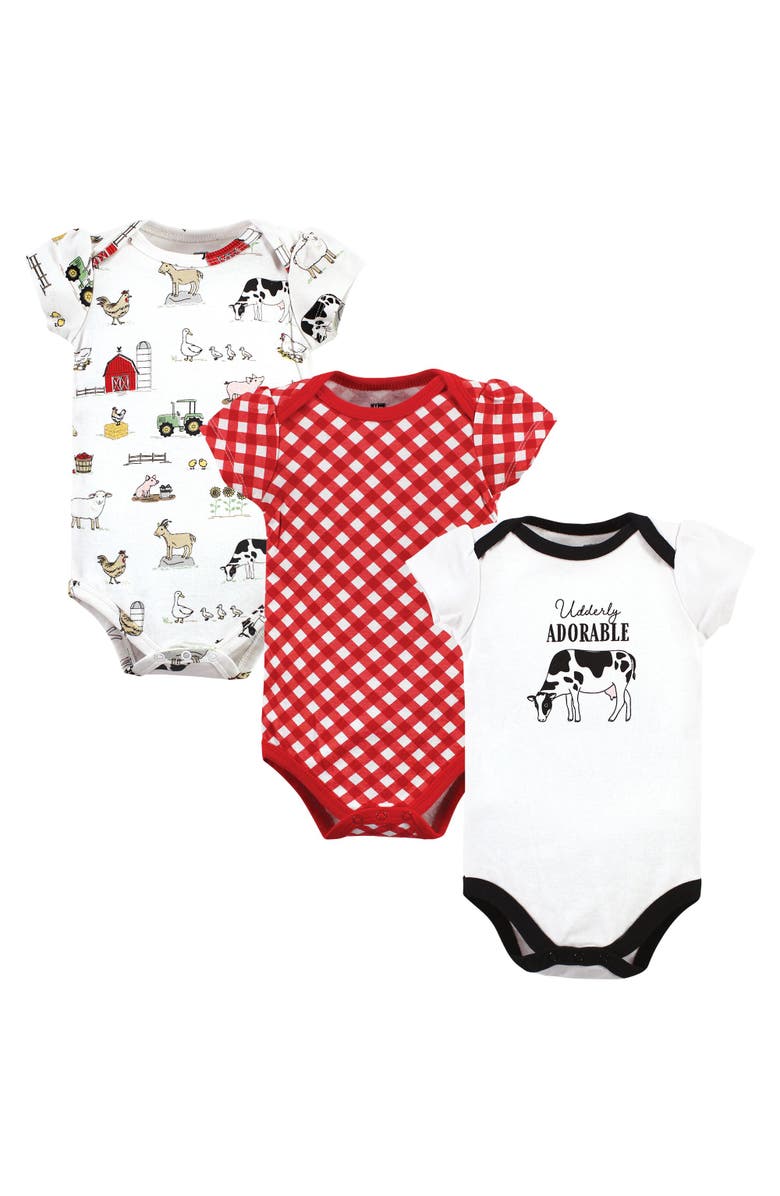 Hudson Baby Three-Piece Set of Cotton Bodysuits, Main, color, Udderly Adorable