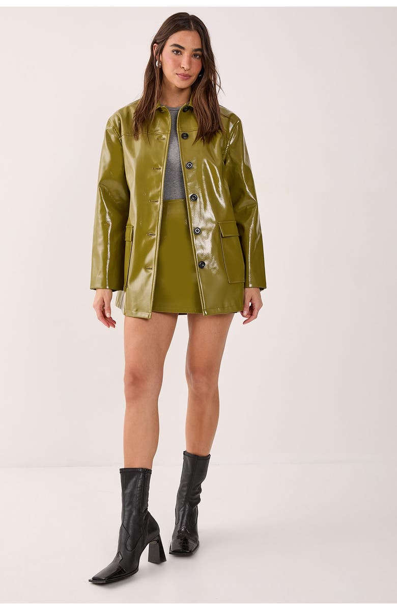 NASTY GAL Vinyl High Clean Longline Jacket, Alternate, color, Olive
