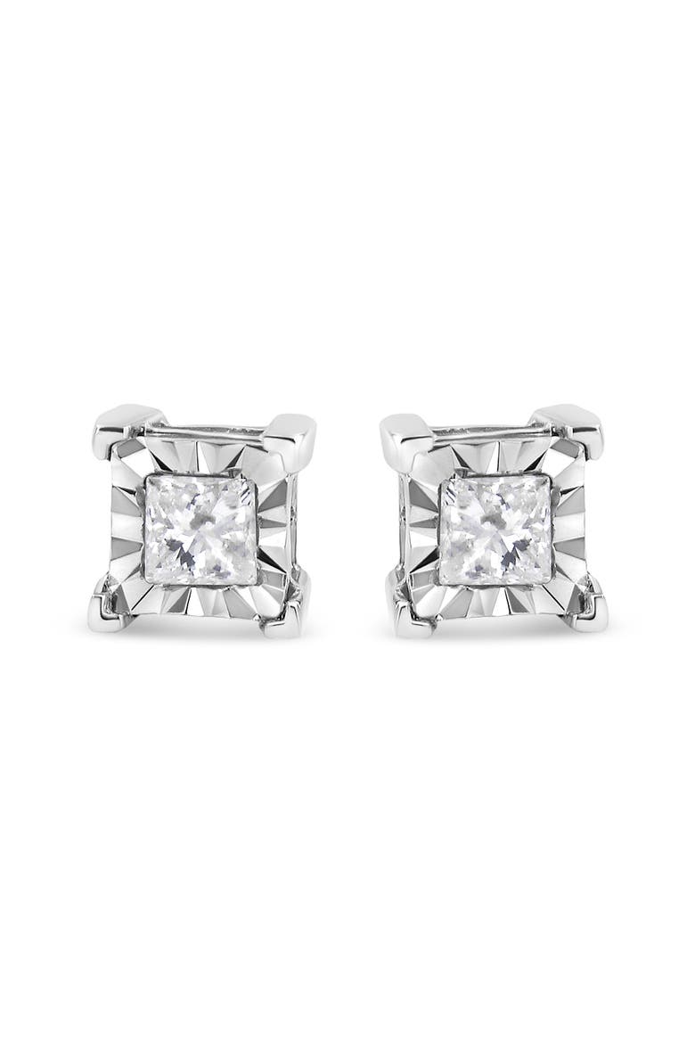Silver 1/4 Ctw Diamond Miracle Princess Solitaire Stud Earrings, Alternate, color, White