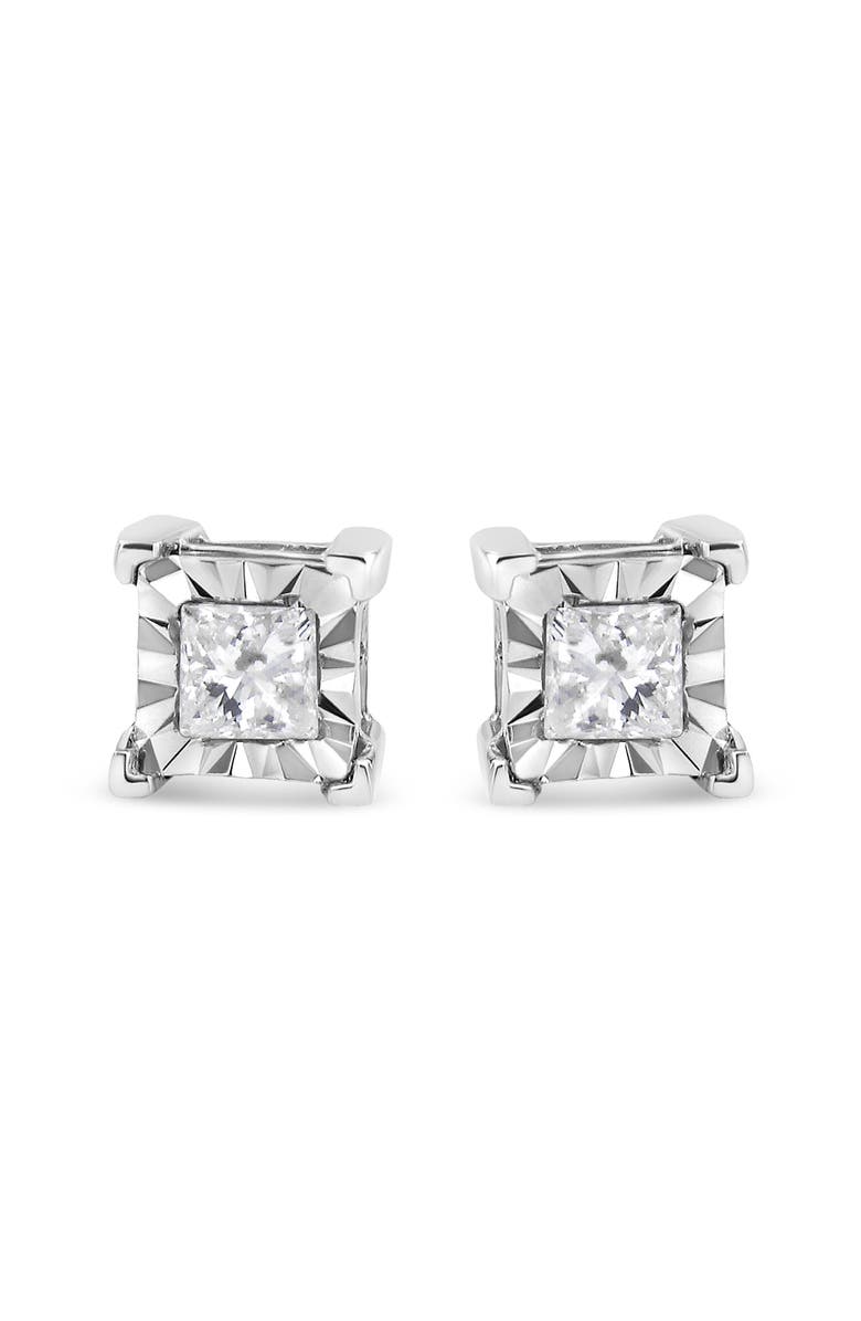Haus of Brilliance Silver 1/2 Ct Diamond Miracle Princess Solitaire Stud Earrings, Alternate, color, White