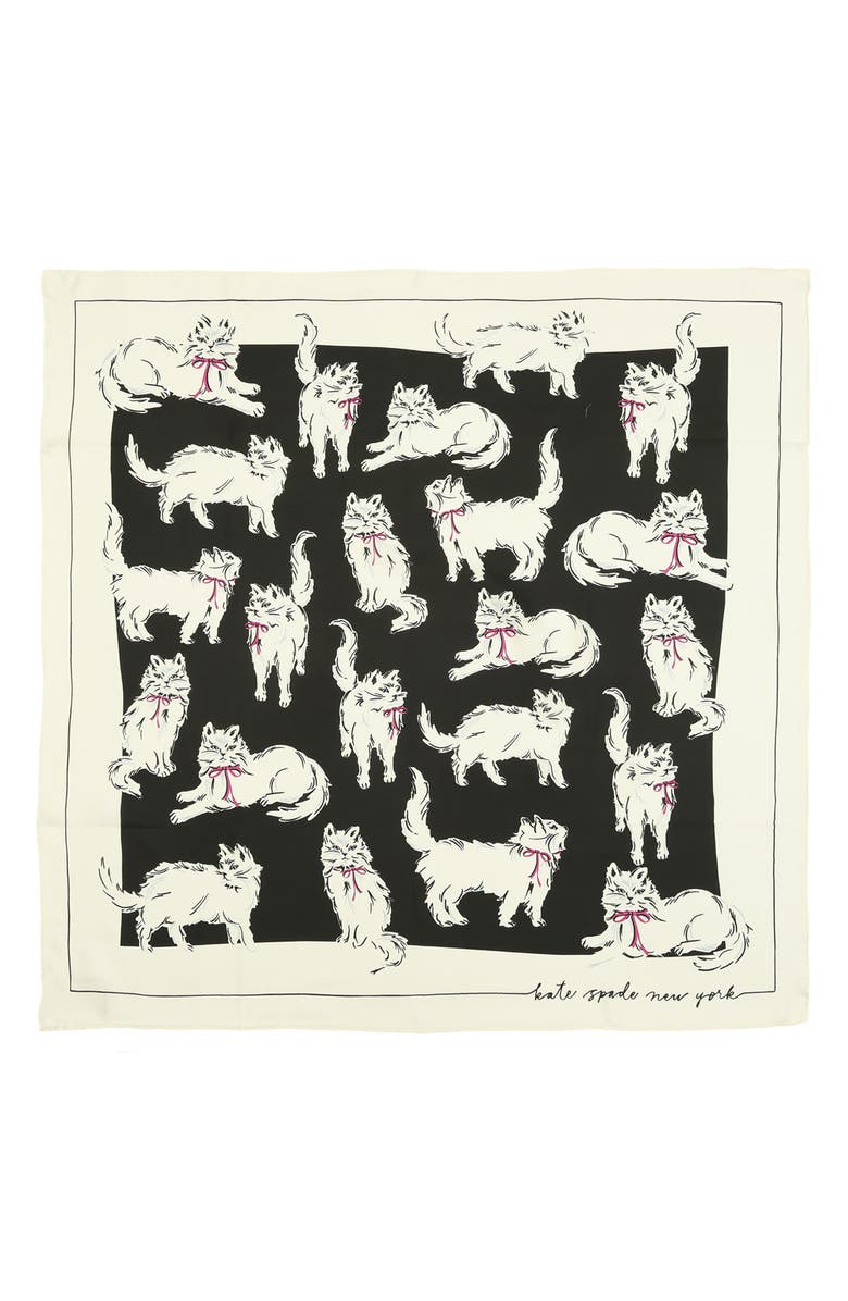 Kate Spade New York pretty kitty silk square scarf, Alternate, color,