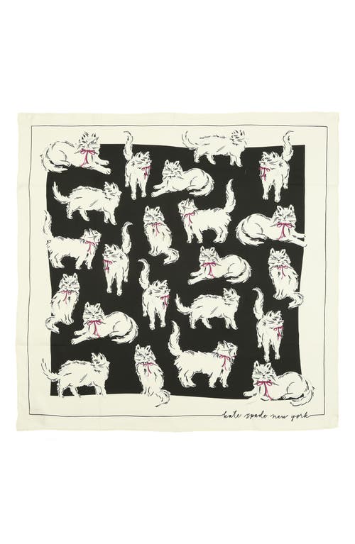 Kate Spade New York Pretty Kitty Silk Square Scarf In Black/cream