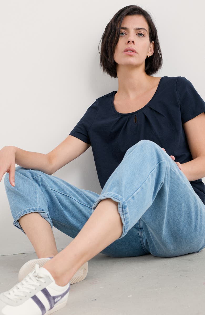 Seasalt Cornwall Appletree Keyhole Organic Cotton T-Shirt, Alternate, color, Maritime