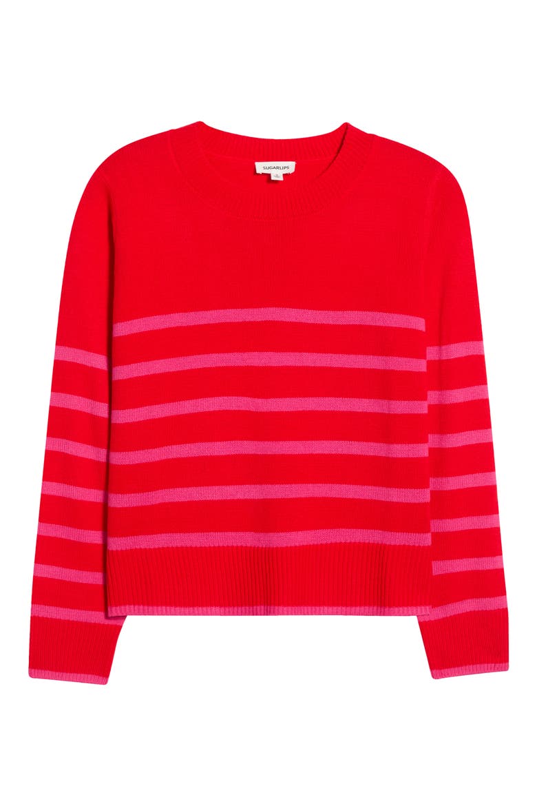 Chantilly Stripe Sweater, Alternate, color, RED PINK