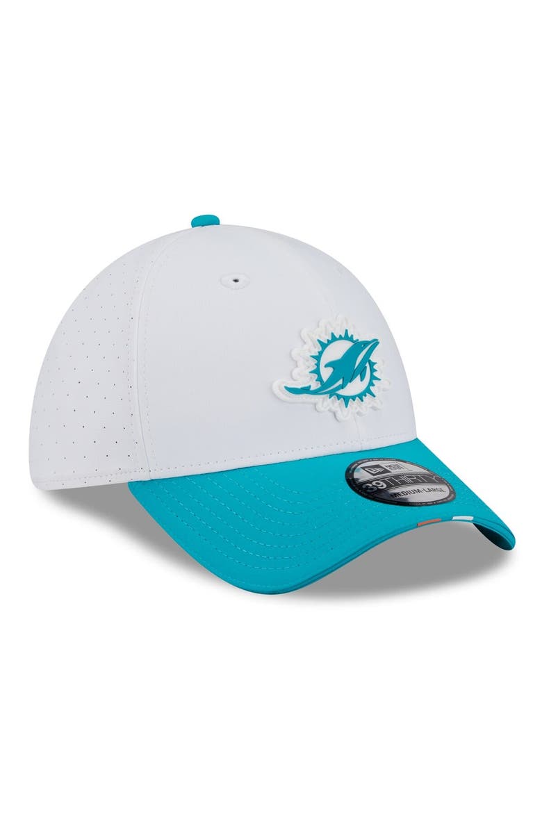Men's New Era  White/Aqua Miami Dolphins 2025 NFL Training Camp 39THIRTY Flex Hat, Alternate, color, White