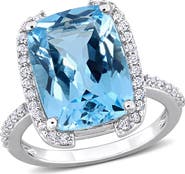DELMAR Sterling Silver Cushion Cut Sky Blue Topaz & White Topaz Ring