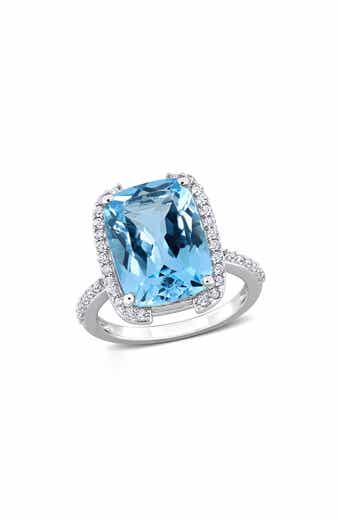 Sterling Silver Cushion Cut Sky Blue Topaz & White Topaz Ring