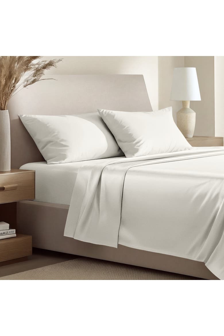 400 Thread Count Organic Cotton Sateen Sheet Set - Split Head King, Alternate, color, Cream
