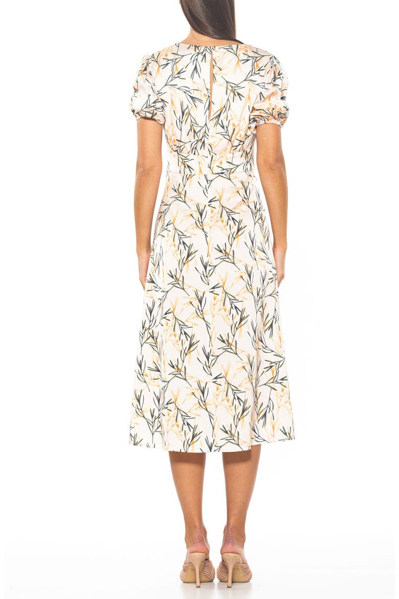 V-Neck Puff Sleeve Midi Dress, Alternate, color, BEIGE WILDFL
