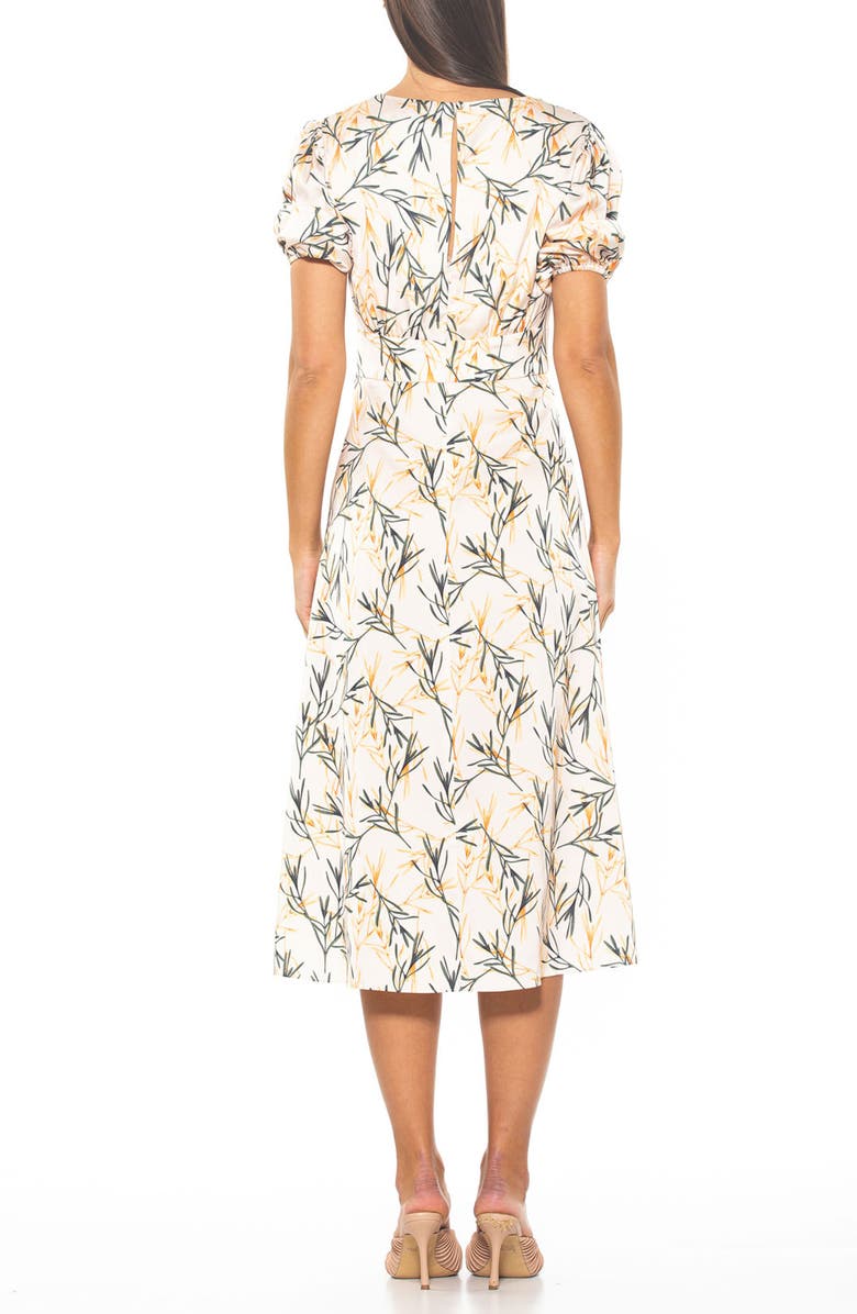 Alexia Admor V-Neck Puff Sleeve Midi Dress, Alternate, color, Beige Wildfl