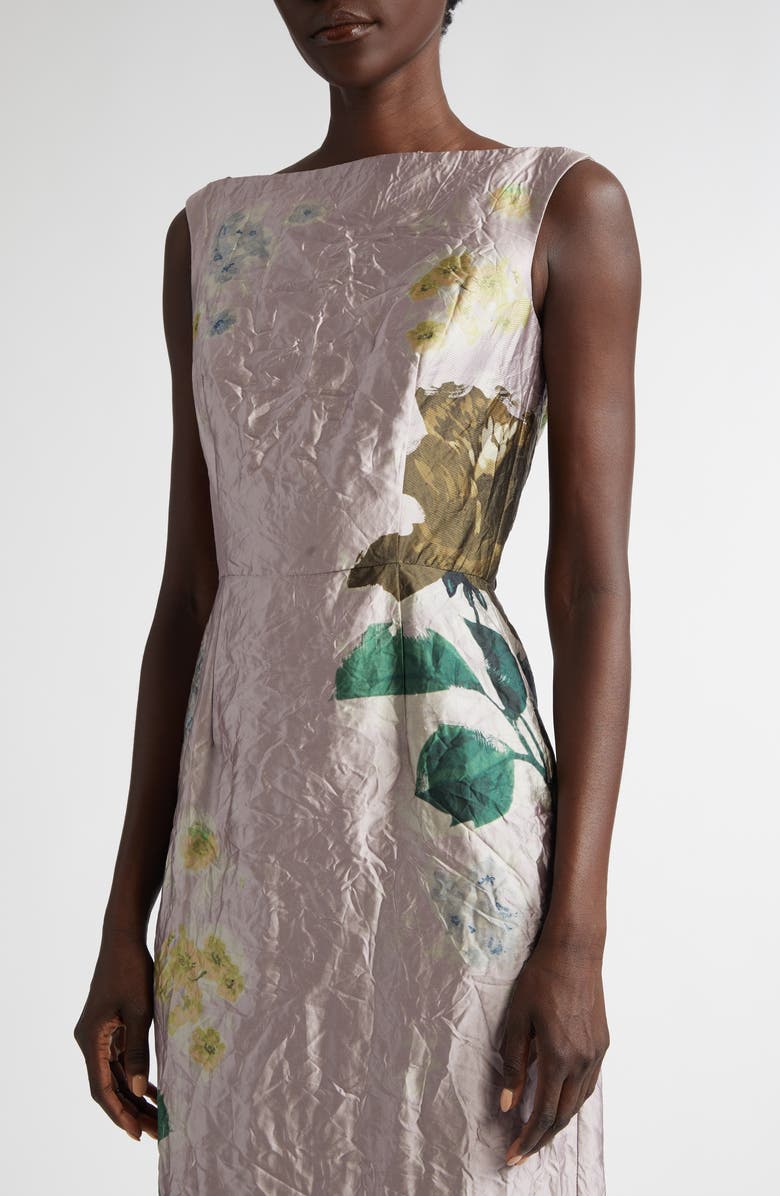Erdem Floral Print Crinkled Metallic Satin Gown, Alternate, color, 