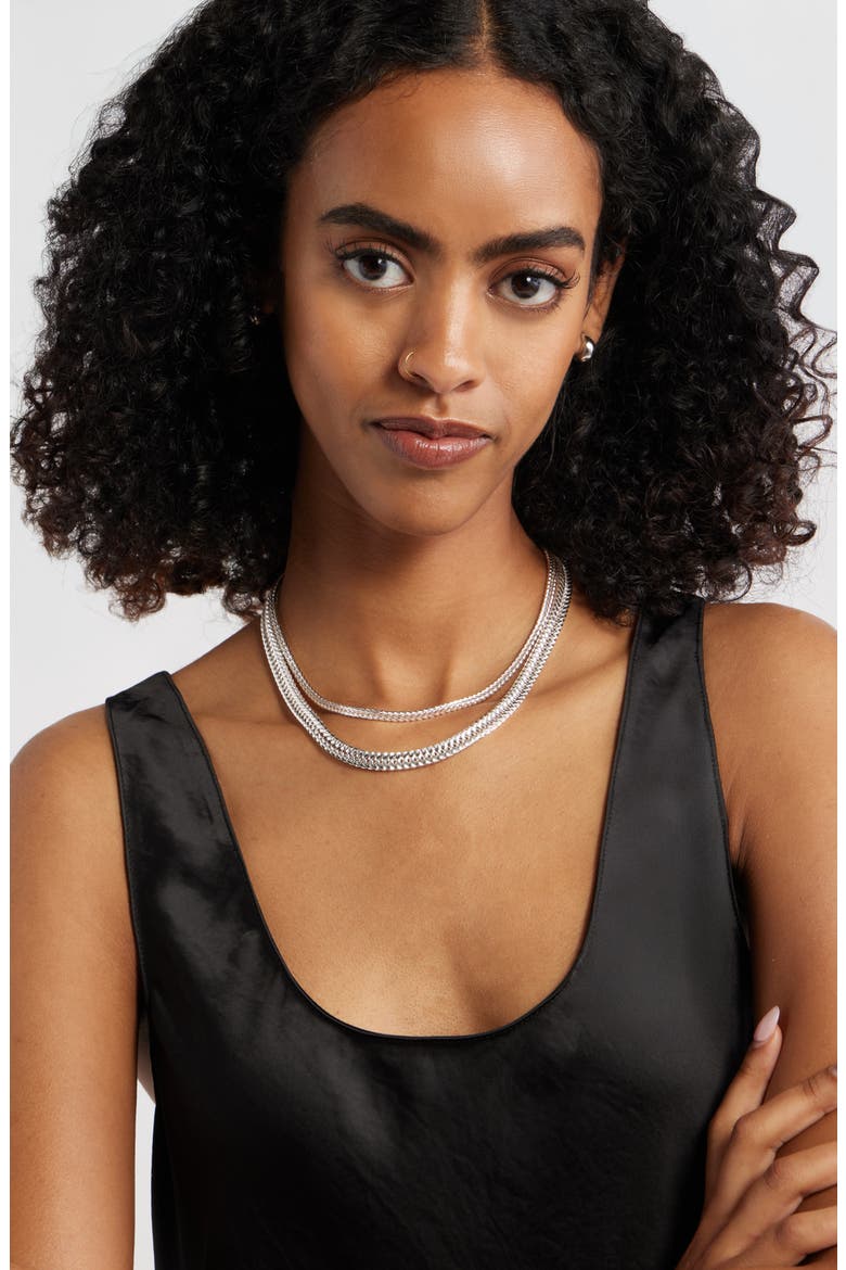 Set of 2 Herringbone Chain Necklaces, Alternate, color, SILVER