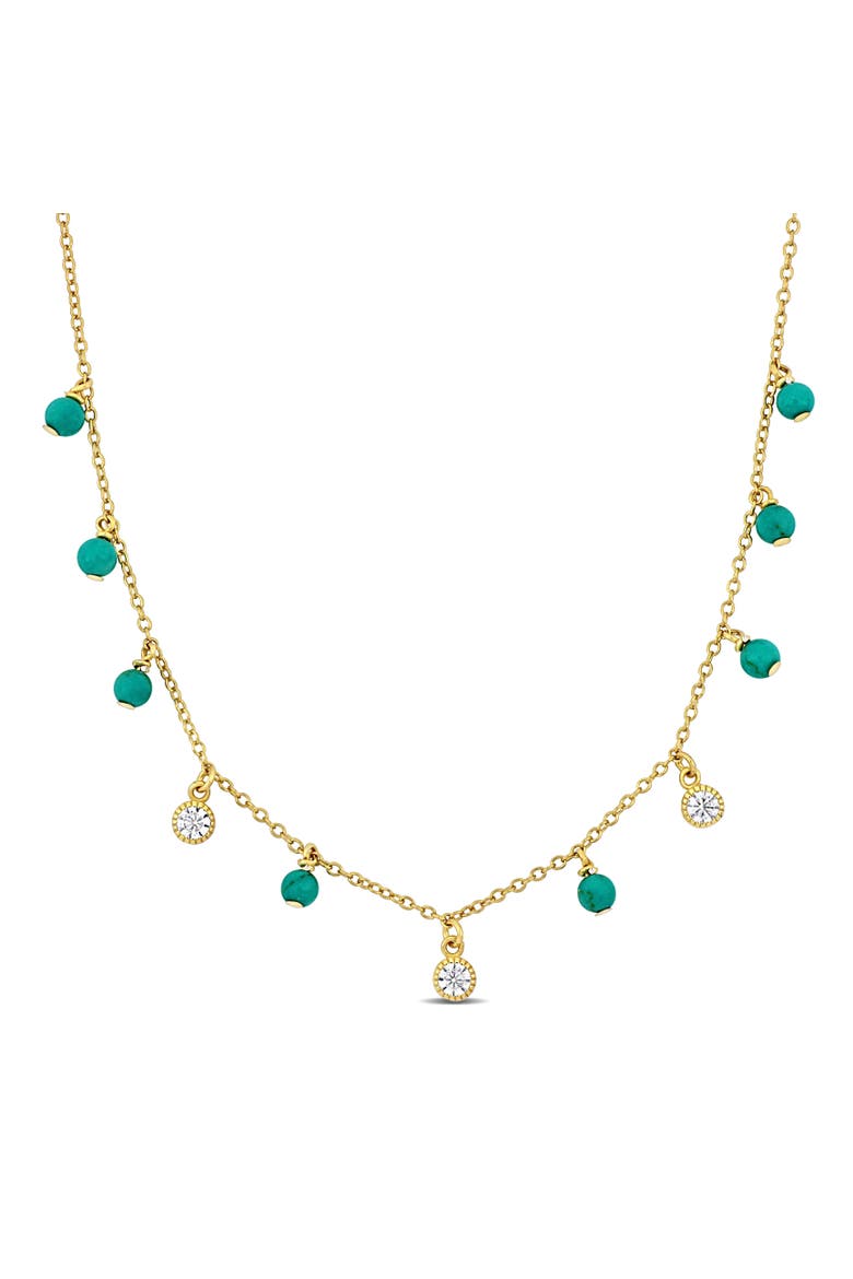 Created White Sapphire & Turquoise Bead Necklace, Main, color, Yellow-Plated Silver