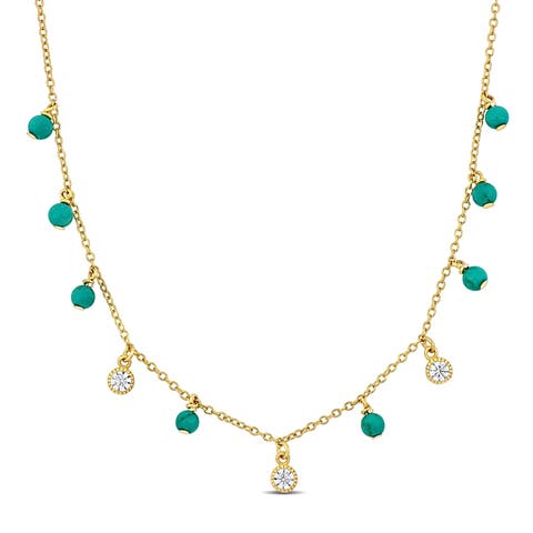 Created White Sapphire & Turquoise Bead Necklace