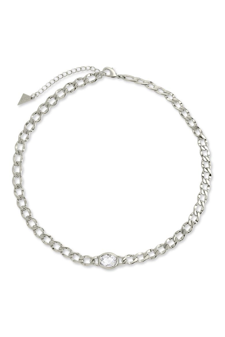 Rebel Station Cubic Zirconia Curb Chain Necklace, Main, color, SILVER