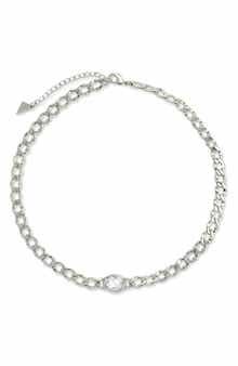 Sterling Forever Rebel Station Cubic Zirconia Curb Chain Necklace