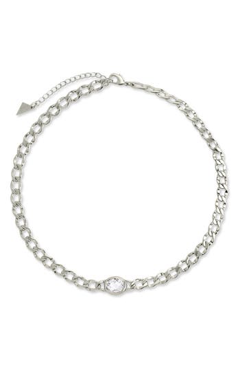 Sterling Forever Rebel Station Cubic Zirconia Curb Chain Necklace In White