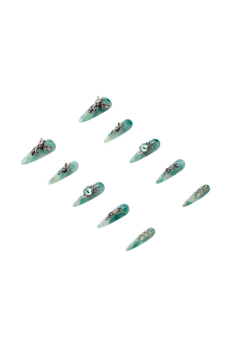 Emerald Elegance Luxury Handmade Press On Nails, Alternate, color, Aquamarine