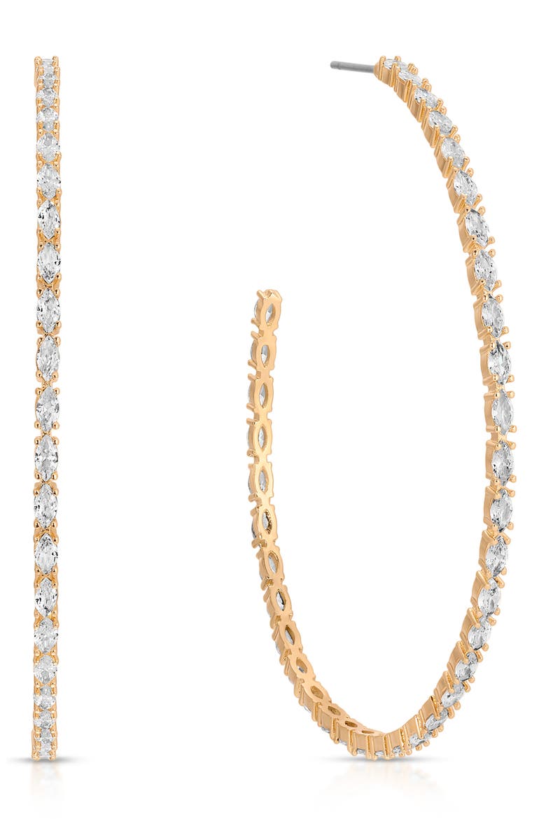 Large Marquise Cubic Zirconia Hoop Earrings, Alternate, color, GOLD