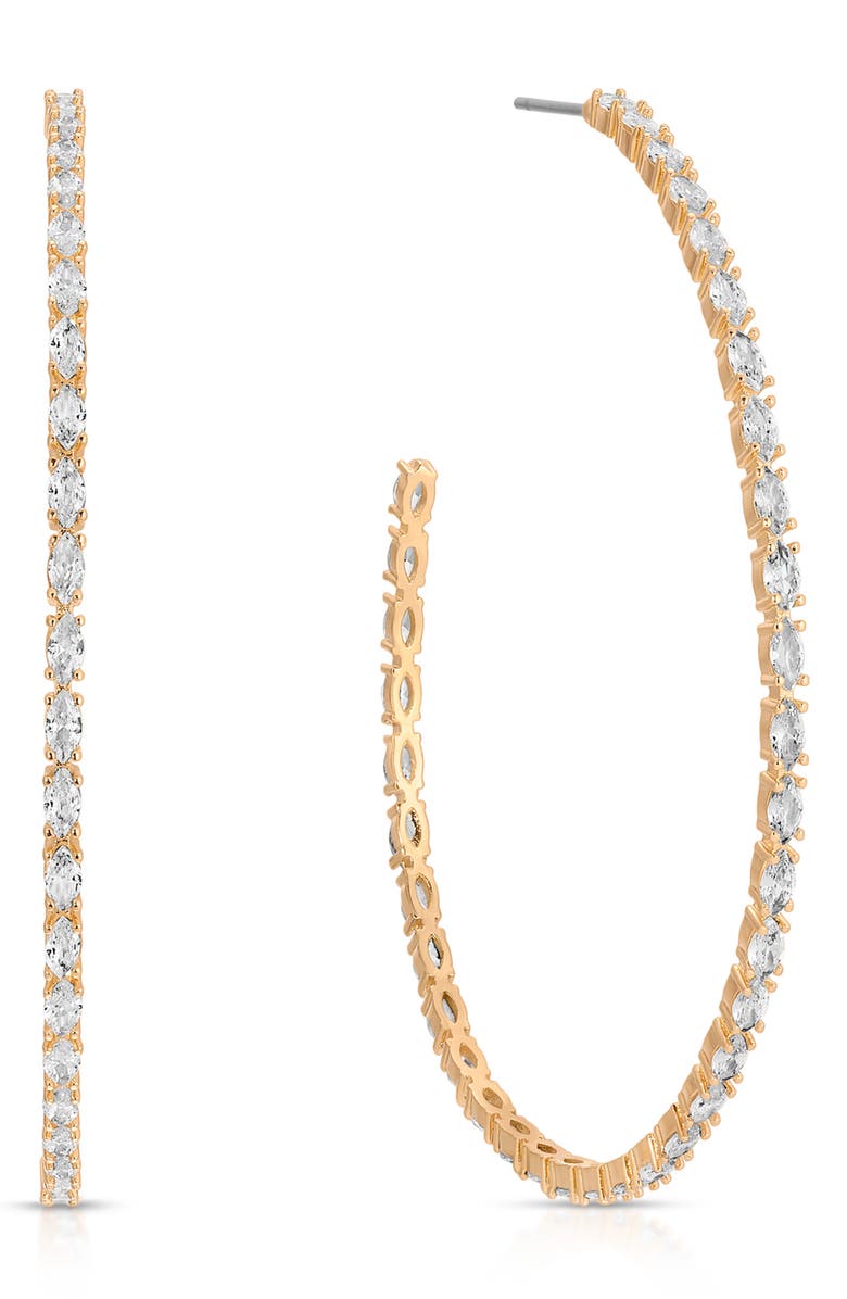 Ettika Large Marquise Cubic Zirconia Hoop Earrings, Alternate, color, Gold