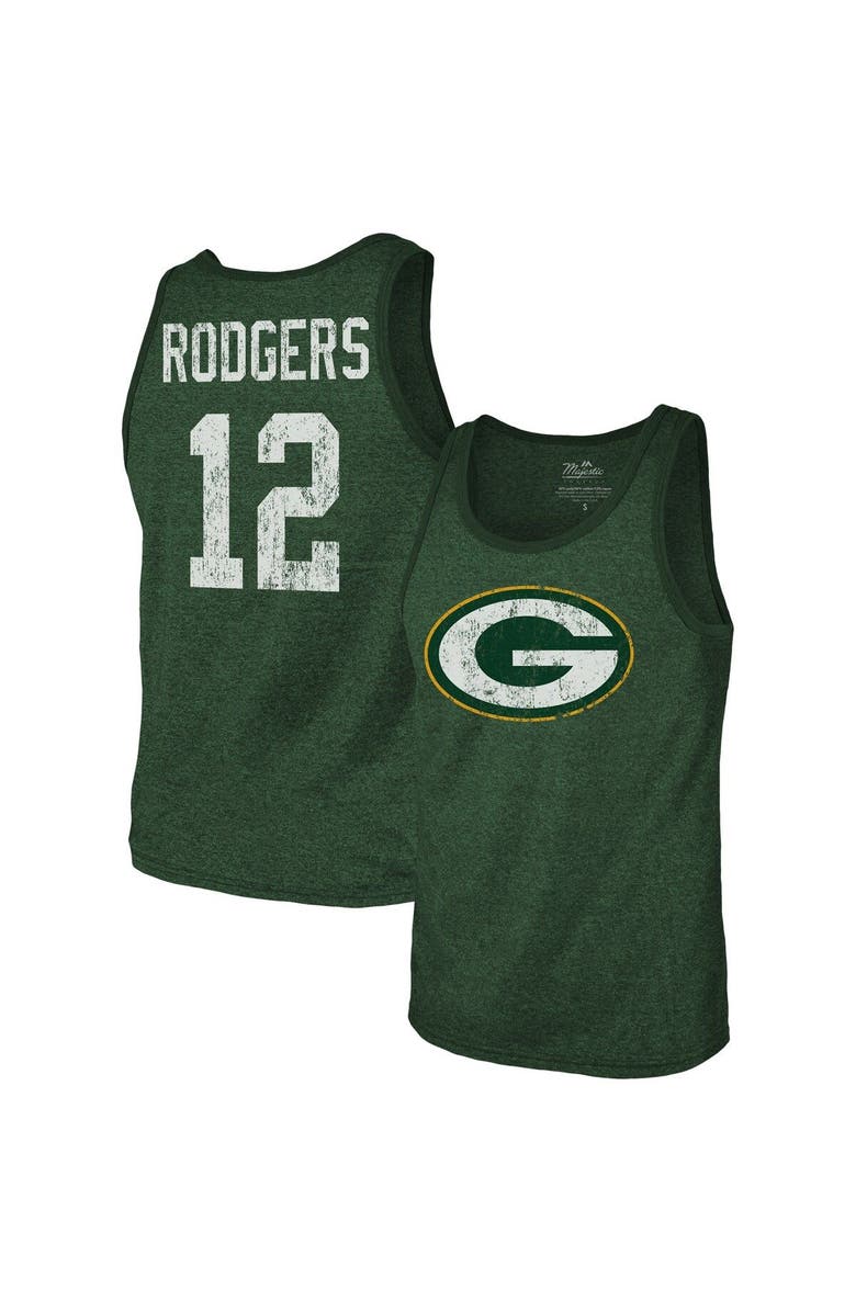 Majestic Threads Men's Fanatics Branded Aaron Rodgers Green Green Bay Packers Name & Number Tri-Blend Tank Top, Main, color, 