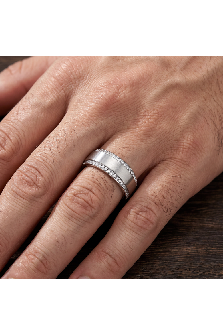 Men's 1ct Diamond 7mm Brushed Beveled Wedding Ring Comfort Fit Band, Alternate, color, Titanium