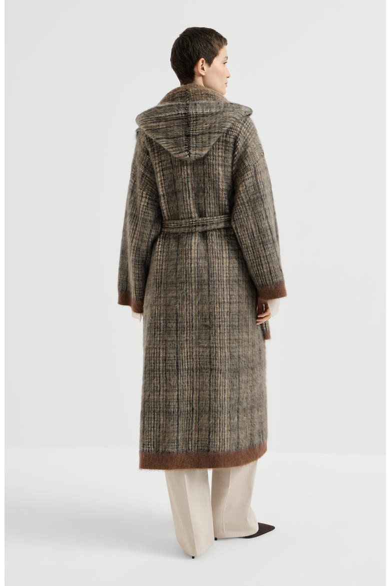 Mohair and wool Prince of Wales double knit coat with scarf, Alternate, color, Brown