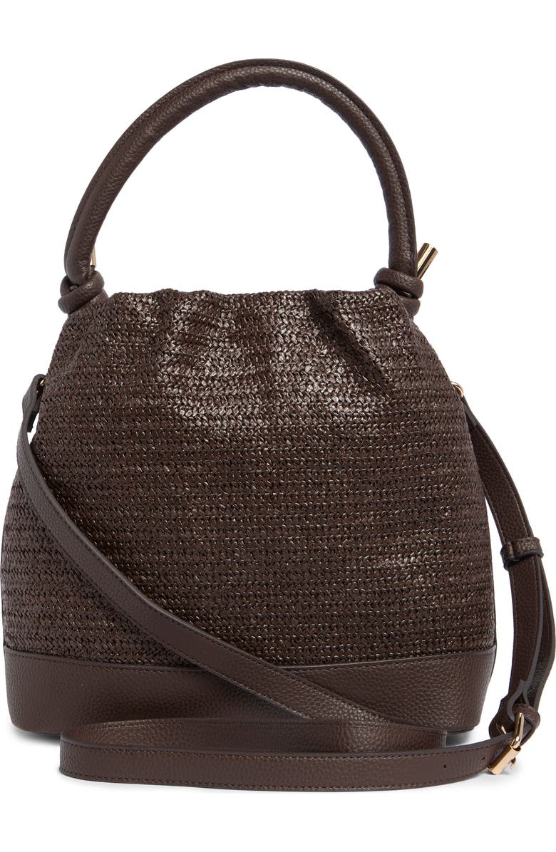 Nanette Lepore Straw Drawstring Convertible Bucket Bag, Alternate, color, Maple Straw-Maple