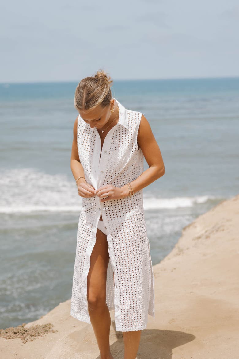 Sofia Sleeveless Shirt Dress with Slip, Alternate, color, White