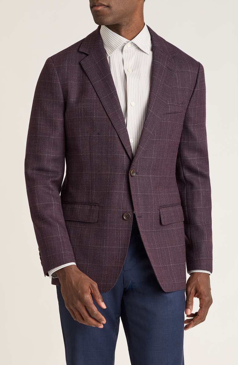 Bonobos Unconstructed Wool Suit Jacket, Main, color, Plum Windowpane