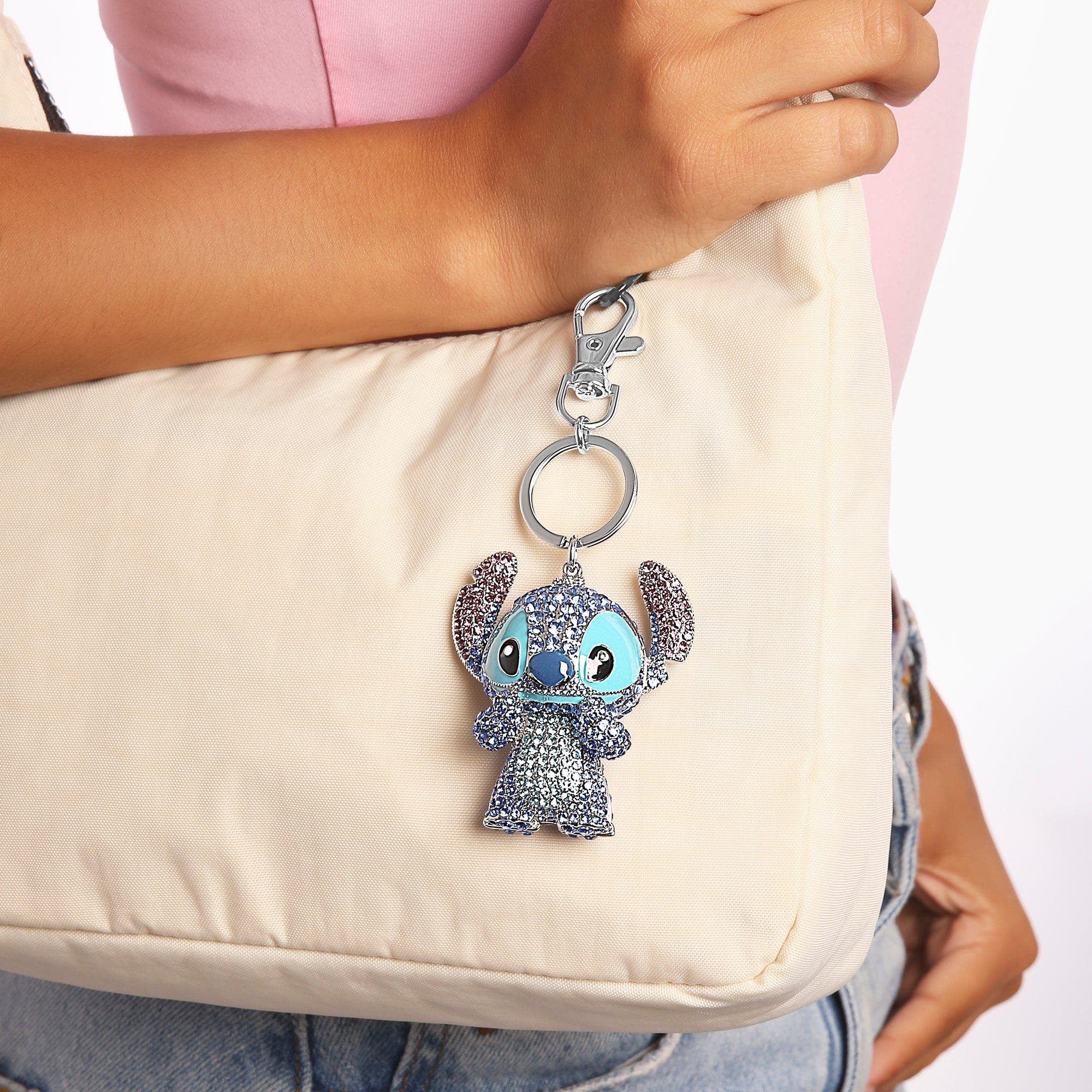 Disney Stitch Pave 3D Bling Keychain Bag Charm, Alternate, color, Blue, Silver
