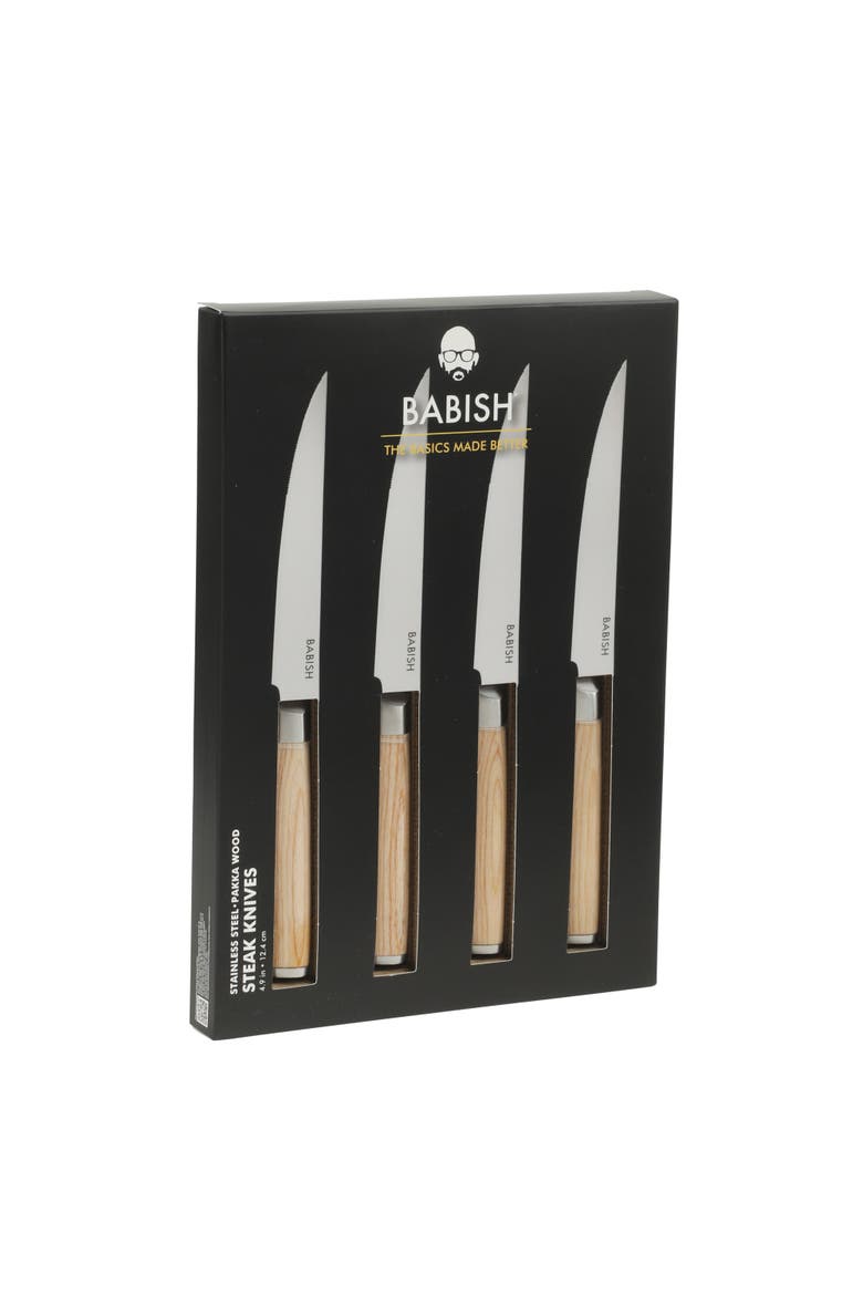 4-Piece German Stainless Steel Steak Knife Set with Pakka Wood Handles, Alternate, color, Natural
