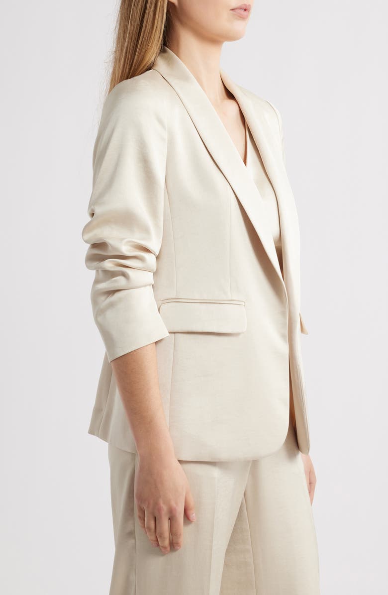 Anne Klein Ruched Sleeve Satin Blazer, Alternate, color,