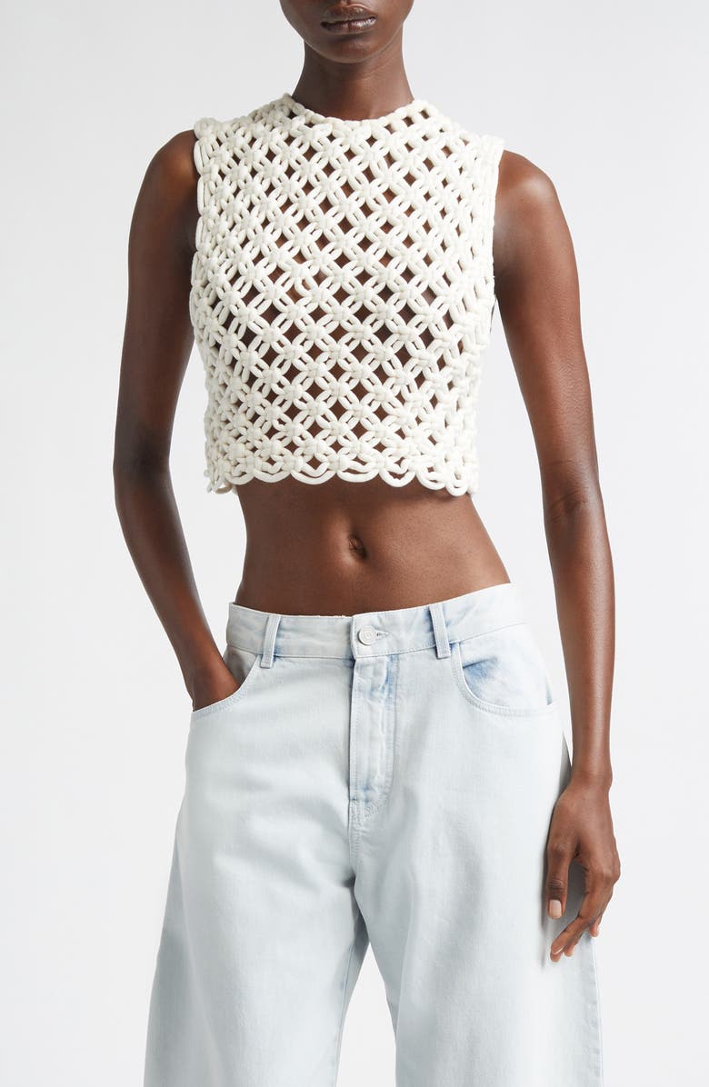 Alaïa Macramé Crop Top, Main, color, Blanc Naturel