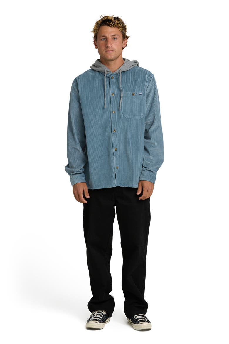Baja Hooded Cotton Corduroy Button-Up Shirt, Alternate, color, BLUE FOG