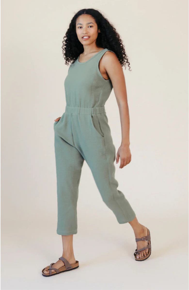 POPLINEN Plus Jameela Organic Cotton Gauze Jumpsuit, Alternate, color, Seagrass