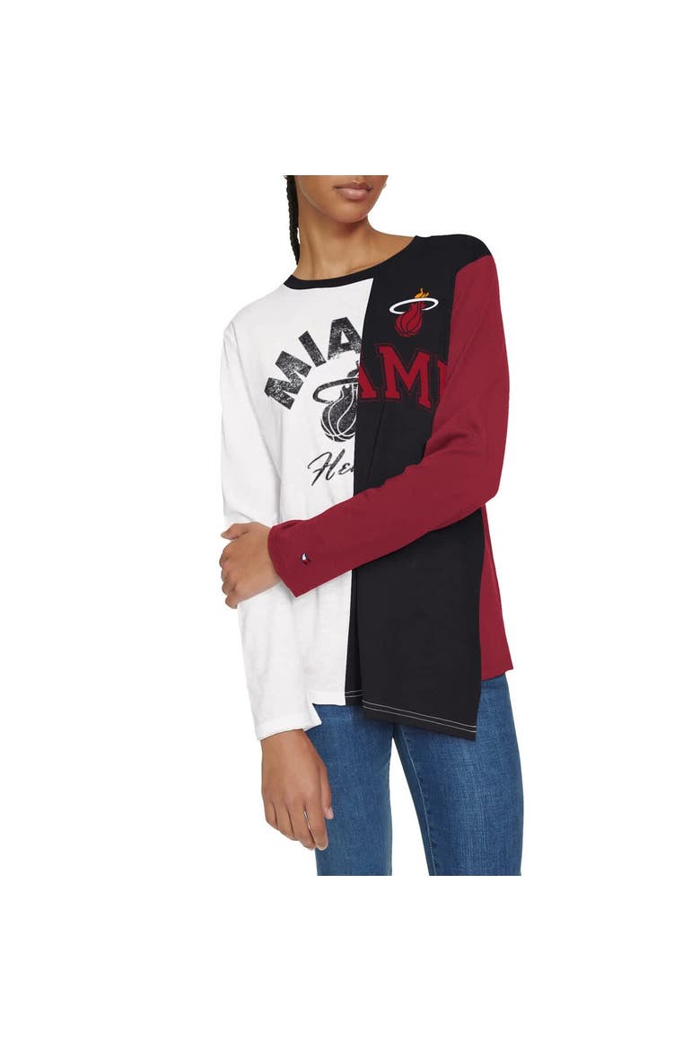 Women's Tommy Jeans White/Black Miami Heat Amelia Color Blocked Long Sleeve T-Shirt, Alternate, color, White