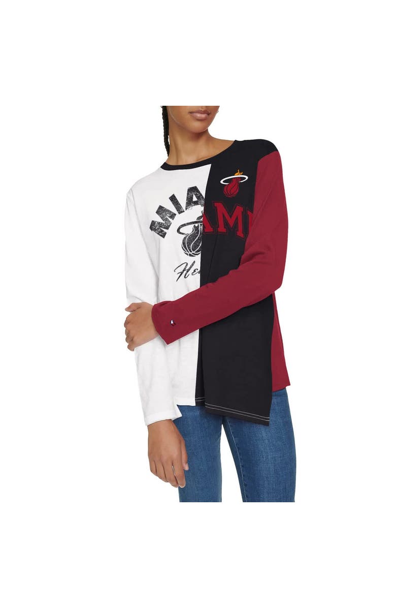 TOMMY JEANS Women's Tommy Jeans White/Black Miami Heat Amelia Color Blocked Long Sleeve T-Shirt, Alternate, color, White