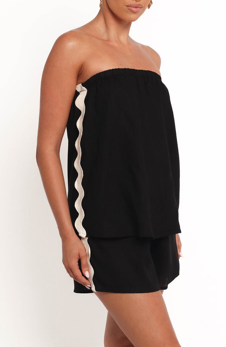 Petal & Pup Kristia Strapless Rickrack Trim Romper, Alternate, color, Black