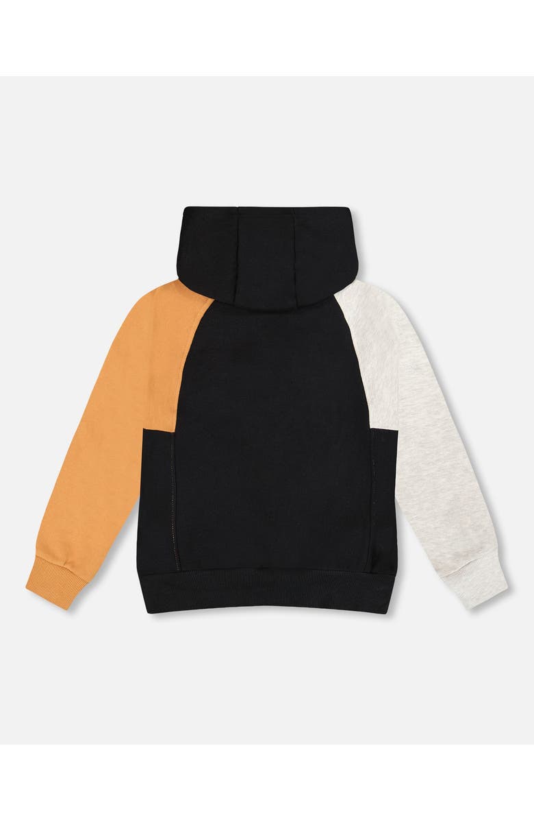 Deux par Deux Pullover Hooded Fleece Sweatshirt with Zip Pocket, Alternate, color, Black