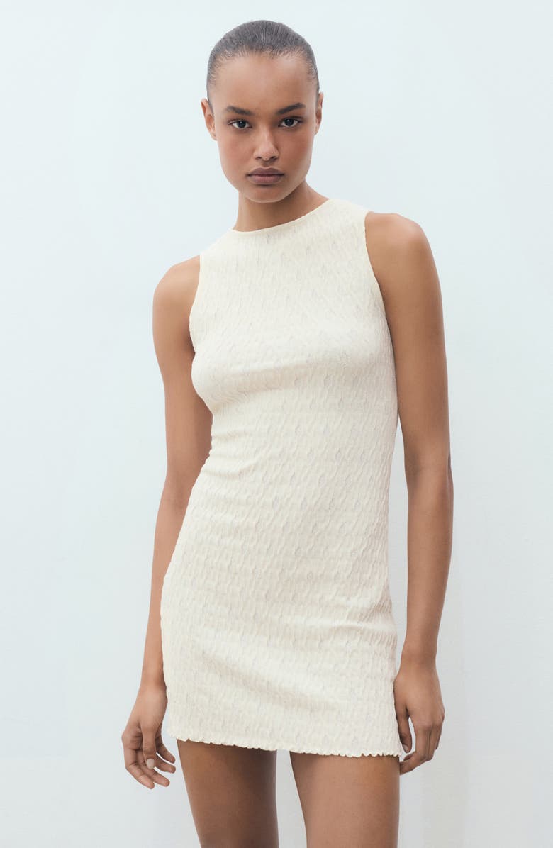MANGO Sleeveless Textured Knit Dress, Alternate, color, Ecru