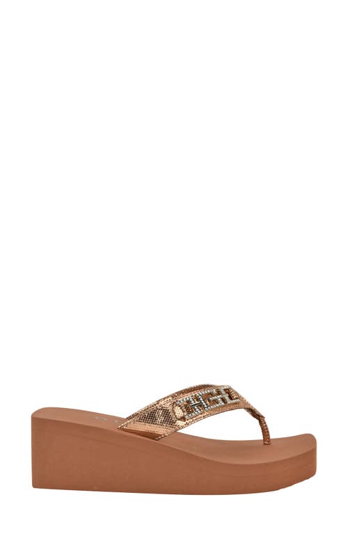 Guess Elowen Platform Wedge Flip Flop In Bronze
