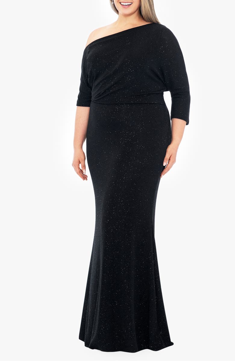 Betsy & Adam Glitter One-Shoulder Gown, Alternate, color,