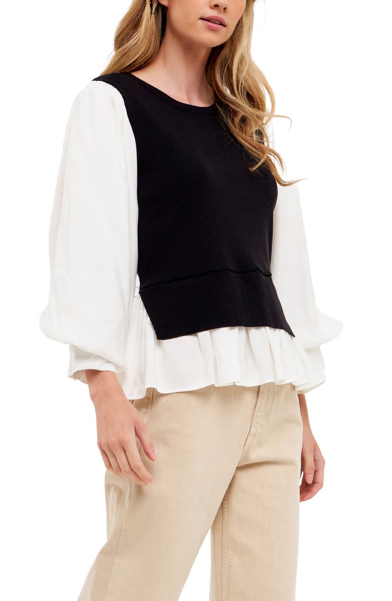 English Factory Layered Mixed Media Top, Alternate, color,