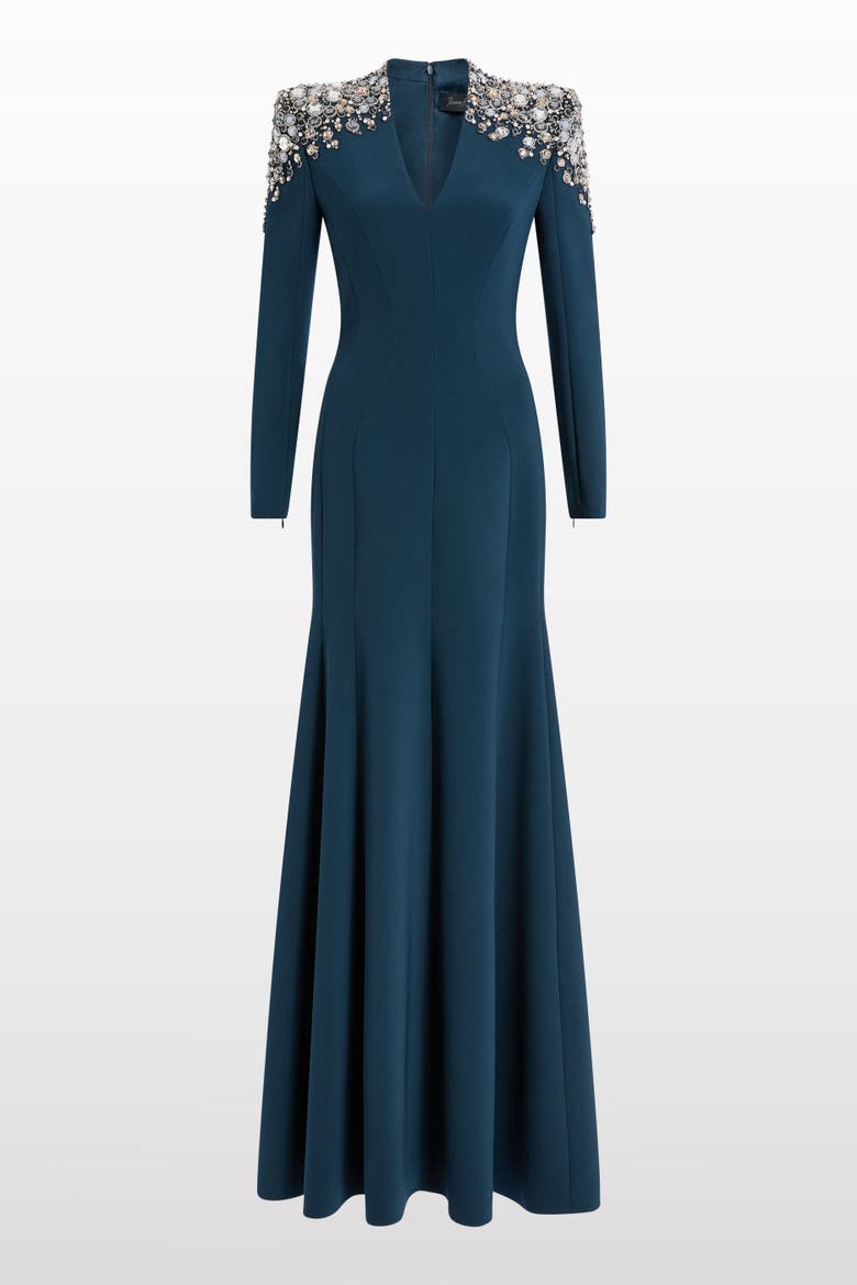 Nila Beaded V-Neck Maxi Dress, Main, color, Hawks Eye Blue