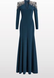 Jenny Packham Nila Beaded V-Neck Maxi Dress